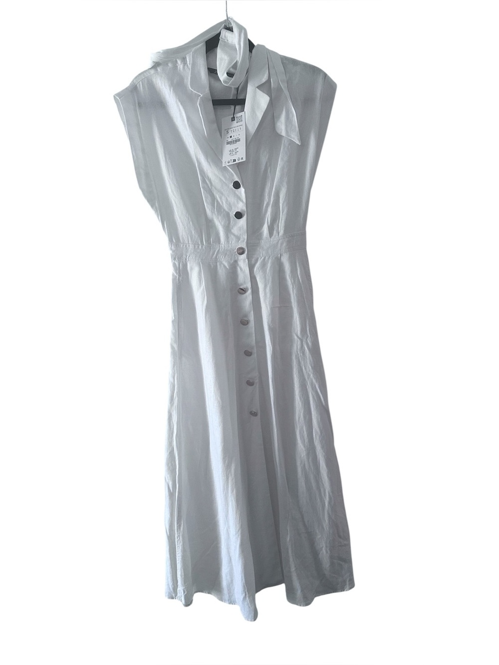 Zara White Button-Front Belted Poplin Maxi Dress - Picture 2 of 10